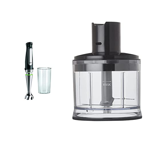 Braun MultiQuick 7 MQ 7000X Stabmixer - Pürierstab mit abnehmbarem edelstahl Mixfuß mit ActiveBlade Technologie, 1000 Watt, schwarz & Braun Zerkleinerer Aufsatz MQS 230 BK - 500 ml, Schwarz von Braun Household