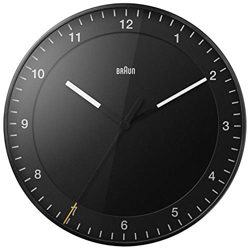 Braun Quarzwanduhr in der Farbe schwarz mit leisem Uhrwerk, Klassische Wanduhr mit einem Durchmesser von 33cm, BC17B von Braun