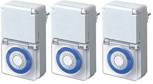 3er Pack Brennenstuhl Zeitschaltuhr MMZ 44, mechanische Timer-Steckdose (Tages-Zeitschaltuhr, IP44 geschützt, Kindersicherung & Schutzabdeckung) Farbe: weiß von Brennenstuhl