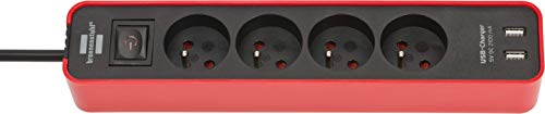 Brennenstuhl ECOLOR Steckdosenleiste, Rot, 4 Steckdosen + 2 USB-Anschlüsse, mit 1,5 m Kabel von Brennenstuhl