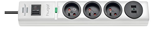 Brennenstuhl – Hugo Steckdosenleiste 3-fach/2 Steckdosen USB mit Überspannungsschutz Kabel 2 m, 230 V, weiß, 1150611523, 230 voltsV von Brennenstuhl