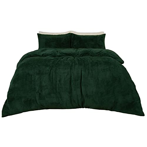 Brentfords Teddy-Fleece-Bettbezug mit Kissenbezug, flauschig, warm, weich, Waldgrün – Einzelbett von Brentfords