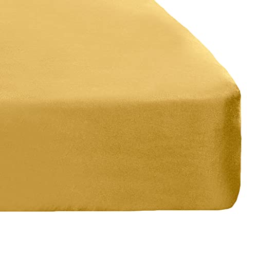 Brentfords Unifarbenes Spannbettlaken für Doppelbett, bügelfrei, Mikrofaser, Senfgelb BRENTOCH7002 Ochre Yellow Mustard von Brentfords