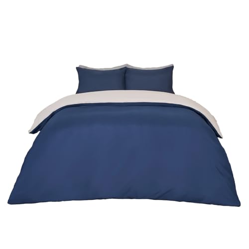 Brentfords Wende-Bettwäsche-Set für King-Size-Betten, Marineblau/grau, weich, atmungsaktiv, Kingsize-Bettwäsche mit Kissenbezügen, luxuriöse Hotelqualität, Mikrofaser, King-Size-Bettbezüge von Brentfords