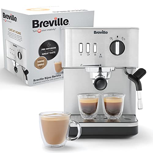 Breville Bijou Barista Siebträgermaschine | automatischer und manueller Vollautomat| Espressomaschine/Kaffeemaschine für Cappuccino & Milchkaffee | Pumpe mit 15 Bar | Dampfdüse | Silber [VCF149X] von Breville