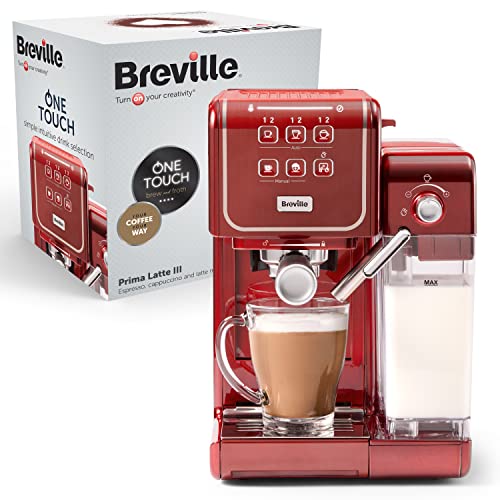 Breville Prima Latte III Siebträgermaschine | Vollautomatische Espressomaschine/Kaffeemaschine mit Milchaufschäumer & italienischer Pumpe mit 19 Bar | kompatibel mit ESE-Pads | Rot [VCF147X] von Breville