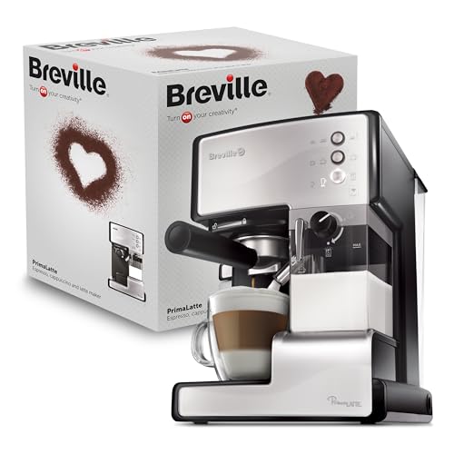 Breville PrimaLatte Kaffee- und Espressomaschine | italienische Pumpe mit 15 Bar | für Kaffeepulver oder Pads geeignet | Integrierter automatischer Milchschäumer | Metallic/Weiß | VCF045X von Breville