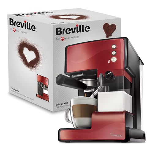 Breville PrimaLatte Kaffee- und Espressomaschine | italienische Pumpe mit 15 Bar | für Kaffeepulver oder Pads geeignet | Integrierter automatischer Milchschäumer | Metallic/Rot | VCF046X von Breville