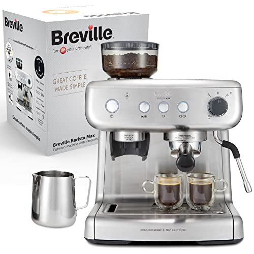 Breville Barista Max Siebträgermaschine | Espressomaschine/Kaffeemaschine mit integriertem Mahlwerk und Milchaufschäumer| 2,8-l-Wasserbehälter | Italienische Pumpe mit 15 Bar | Edelstahl [VCF126X] von Breville