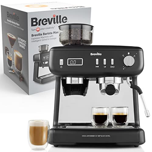 Breville Barista Max+ Siebträgermaschine | Espressomaschine mit intelligentem Mahlwerk & Dosierung | integrierter Milchaufschäumer | Präzisionstimer für Extraktion | 15-Bar Pumpe | Schwarz von Breville