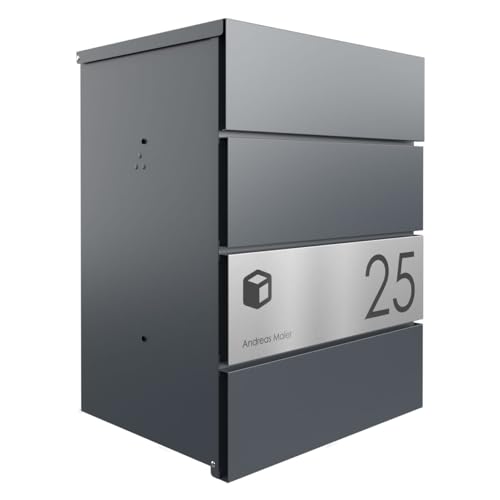 Briefkasten Manufaktur Design Aufputz Paketbox Kant Edition - Elegance 1 individuell mit Ihrem Namen & Hausnummer (RAL 7016 anthrazitgrau) von Briefkasten Manufaktur Lippe GmbH