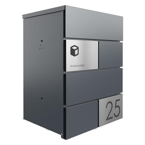 Briefkasten Manufaktur Design Aufputz Paketbox Kant Edition - Elegance 3 individuell mit Ihrem Namen & Hausnummer (RAL 7016 anthrazitgrau) von Briefkasten Manufaktur Lippe GmbH
