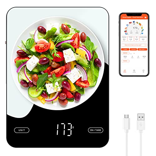 Brifit Küchenwaage mit APP, 10kg/1g Küchenwaage Digital Kalorienzähler, LED-Display, Tara-Funktion, USB Aufladbar Grammwaage für analysiert den Nährwert von Lebensmitteln und zählt Kalorien von Brifit