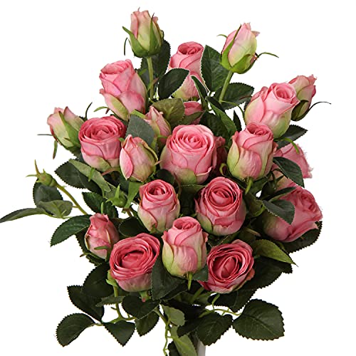 3 Stück Kunstblumen Künstliche Rosen Pflanzen Kunstrosen Rosenstrauss Einzelner Stiel mit 5 Blüten Rosen Hochzeitsdeko Kunstblumen wie Echt, Länge 60cm von Briful