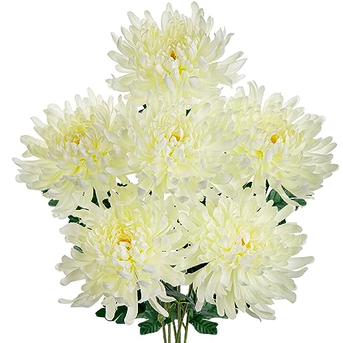 Briful 6 Stück cremeweiße Spinnenmütter, künstliche Blumen, 63,5 cm lange Stiele, künstliche Chrysanthemen, Boho-Kunstblumen, Blumenstrauß, 15,2 cm große Köpfe, künstliche Blumen für hohe Vasen, von Briful