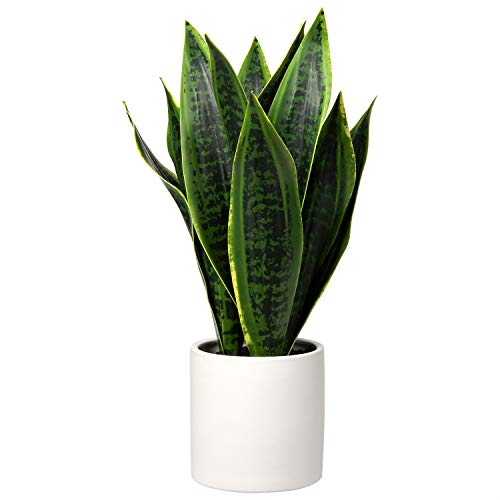Briful Künstliche Sansevieria Zimmerpflanze Kunstpflanze Dekopflanze in Weißem Keramiktopf, Höhe 40.6cm von Briful