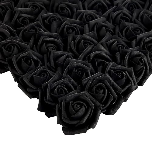Bright Creations 200 Stück schwarze Rosen künstliche Blumen für Dekoration, stiellose künstliche Schaumstoff-Rosenköpfe für Brautparty, Hochzeit (5,1 cm) von Bright Creations