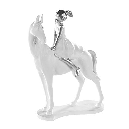 Brillibrum Design Skulptur Mädchen mit Pferd Polyresin Figur Weiß Silber Zauberhafte Pferdedeko Pferdemädchen von Brillibrum