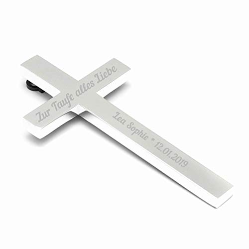 Brillibrum Design Wandkreuz versilbert mit personalisierter Gravur Kruzifixe Taufkreuz aus Metall Jesus Kreuz Silber mit Namen Gravur von Brillibrum