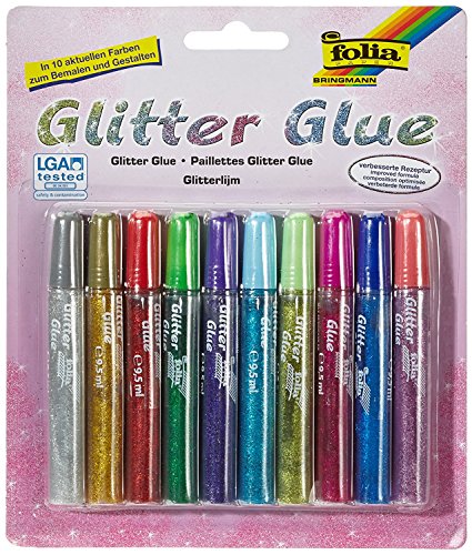Bringmann Max 574 - Folia Glitter Glue Klebestifte, 10 x 9,5 ml in 10 aktuellen Farben (2er Pack) von Baker Ross