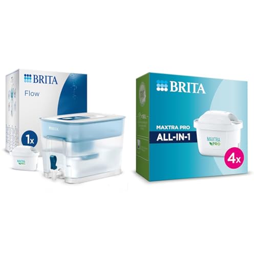 BRITA Flow Wasserfilter XXL mit Zapfhahn 8 & Wasserfilter-Kartusche MAXTRA PRO All-in-1 – 4er Pack – Original BRITA Ersatzkartusche reduziert Kalk von Brita