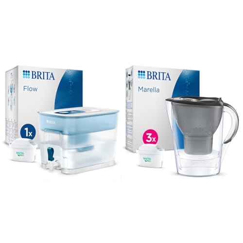 BRITA Flow Wasserfilter XXL mit Zapfhahn inkl. 3x MAXTRA PRO All-in-1 Kartusche – Filter zur Reduzierung von Kalk, Chlor, Blei, Kupfer & geschmacksstörenden Stoffen im Wasser von Brita
