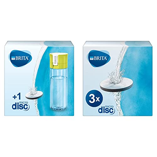 BRITA Wasserfilter-Flasche limone/Praktische Trinkflasche mit Wasserfilter für unterwegs aus BPA-freiem Kunststoff & Wasserfilter MicroDisc 3er Pack, Filter für alle BRITA Trinkflaschen und Karaffen von Brita