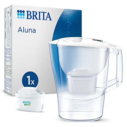 BRITA Wasserfilter-Kanne Aluna weiß (2,4l) inkl. 1x MAXTRA PRO All-in-1 Kartusche– Filter zur Reduzierung von Kalk, Chlor, Metalle wie Blei & Kupfer & geschmacksstörenden Stoffen im Wasser von Brita