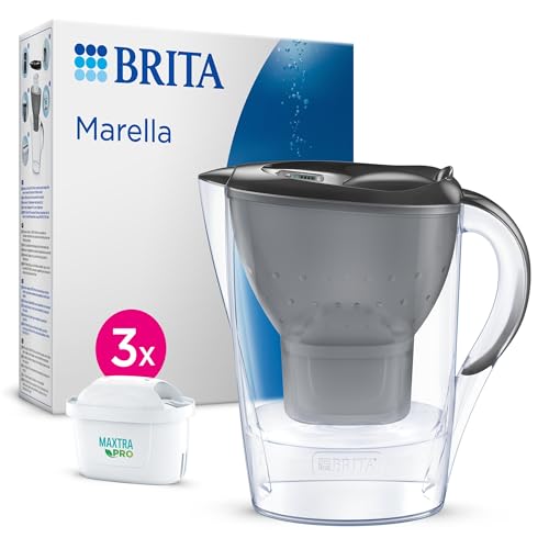 BRITA Wasserfilter-Kanne Marella graphit (2,4l) inkl. 3x MAXTRA PRO All-in-1 Kartusche – Filter zur Reduzierung von Kalk, Chlor, Blei, Kupfer & geschmacksstörenden Stoffen im Wasser von Brita