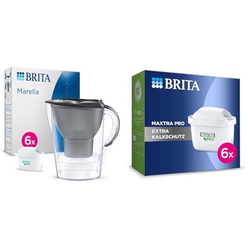 BRITA Wasserfilter-Kanne Marella graphit – Original BRITA Ersatzkartusche für Geräteschutz und Reduzierung von Kalk, Verunreinigungen, Chlor & Metallen von Brita