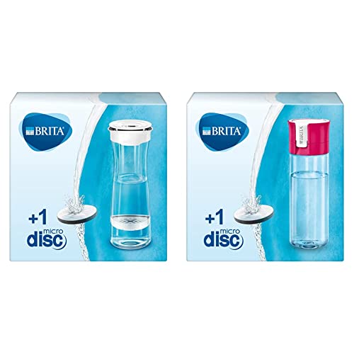 BRITA Wasserfilter-Karaffe weiß-grau/Karaffe inkl. 1 MicroDisc Filter & Wasserfilter-Flasche pink/Praktische Trinkflasche mit Wasserfilter für unterwegs aus BPA-freiem Kunststoff von Brita