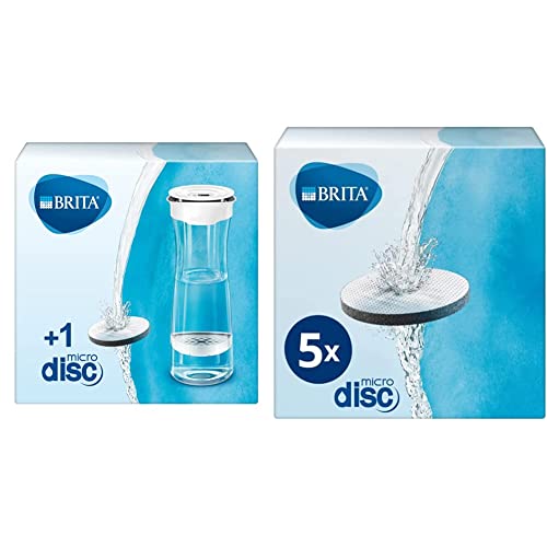 BRITA Wasserfilter-Karaffe weiß-grau/Karaffe inkl. 1 MicroDisc Filter & Wasserfilter MicroDisc 5er Pack, Filter für alle BRITA Trinkflaschen und Karaffen zur Reduzierung von Chlor, Mikropartikel von Brita