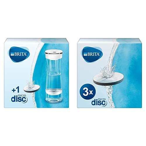 BRITA Wasserfilter-Karaffe weiß-grau inkl. 4 MicroDisc Filter/Wasserkaraffe zum stilvollen Servieren von Wasser/Aktivkohle-Filter reduziert Chlor und Mikropartikel im Leitungswasser von Brita