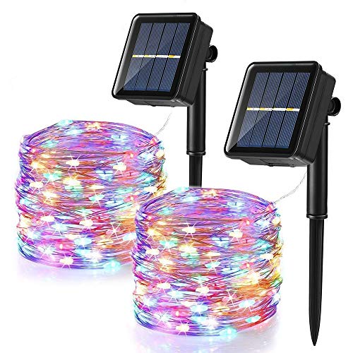 [2 Stück] Solar Lichterkette Aussen, BrizLabs 12M 120 LED Bunt Weihnachten Lichterkette Außen Kupferdraht Solarlichterkette 8 Modi Wasserdicht Innen Sternen für Garten Party Terrasse Hochzeit Deko von BrizLabs