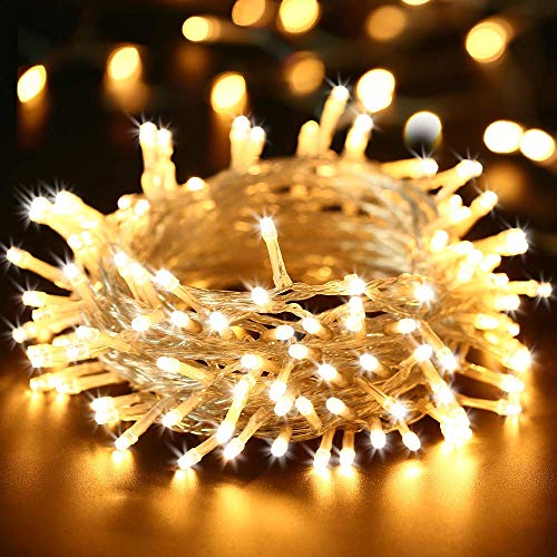 BrizLabs 200 LED Lichterkette Innen 20M Warmweiß Strombetrieben Weihnachtsbeleuchtung 8 Modi EU Stecker Weihnachten Lichter Wasserdicht für Außen Innen Zimmer Hochzeit Party Baum Garten Halloween Deko von BrizLabs