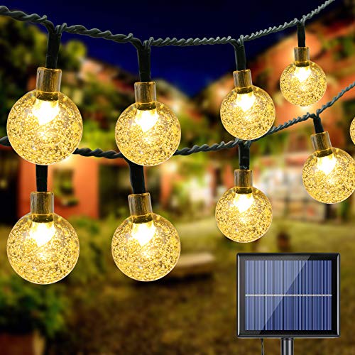 BrizLabs Solar Lichterkette Garten Aussen, 22M 100 LED Warmweiß Kristall Kugeln Solar Balkon Lichterkette Außen 8 Modi Wasserdicht Solarlichter für Terrasse, Tor, Hof, Hochzeit, Party, Innen, Outdoor von BrizLabs