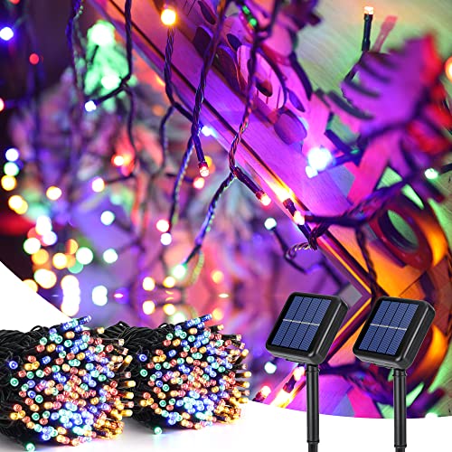 BrizLabs Solar Weihnachtsbaum Lichterkette, 2 Stück 22M 200 LED Solar Lichterkette Outdoor 8 Modi Garten Solarlichter Wasserdicht für Weihnachten Außen Balkon Terrasse Haus Tor Hochzeit Party, Bunt von BrizLabs