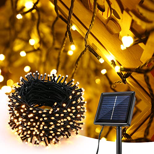 BrizLabs Solar Weihnachtsbeleuchtung Aussen, 32M 300 LED Solar Lichterkette Außen 8 Modi Wasserdicht Solarlichterkette für Weihnachtsdeko Garten Balkon Yard Tor Hof Zimmer Hochzeit Party, Warmweiß von BrizLabs