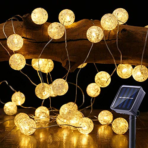 Solar Lichterkette Aussen, BrizLabs 50 LED Knistern Kristall Kugeln Warmweiß Außenlichterkette 7m 8 Modi IP65 Wasserdicht Beleuchtung für Garten, Bäume, Terrasse, Weihnachten, Hochzeiten, Partys von BrizLabs