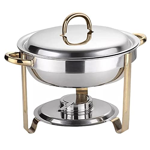 BRRIDE Speisenwärmer 4L Profi Wärmebehälter aus Edelstahl mit goldfarbenem Ständer Runde Chafing Dish für Catering, Buffet (41×34×30cm) von Brride