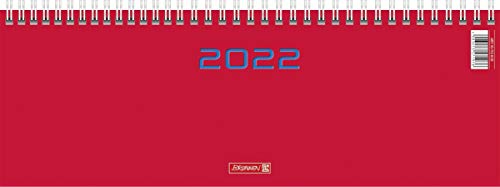 BRUNNEN 1077261012 Tischkalender/Querterminbuch Modell 772, 2 Seiten = 1 Woche, 29,7 x 10,5 cm, Karton-Umschlag rot, Kalendarium 2022, Wire-O-Bindung von Brunnen