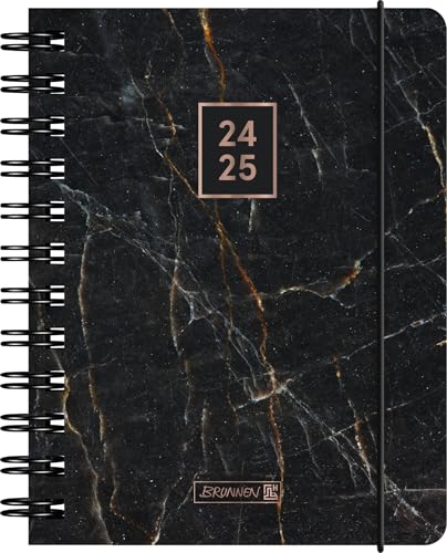 BRUNNEN Schülerkalender (2024/2025) „Black Marble“, 1 Seite = 1 Tag, A6, 352 Seiten, schwarz von Brunnen