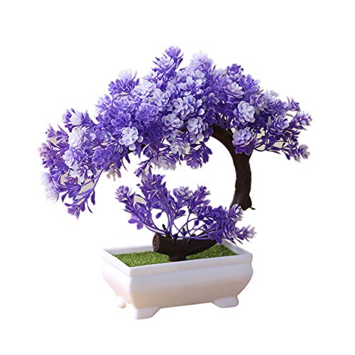 Brüssel s08 Mini-Bonsai-Baum, künstliche Pflanze, Dekoration, künstlicher Bonsai-Baum im Topf, für Büro, Schreibtisch, Bonsai-Ornament, künstliche Zimmerpflanzen violett von Brussels08