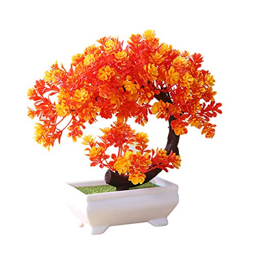 Brussels08 Mini Kreative Bonsai-Baum Kunstpflanze Dekoration Simulation Fake Topf-Bonsai Baum Büro Desktop Display Bonsai Ornament Topfpflanzen Künstliche Zimmerpflanzen Orange von Brussels08