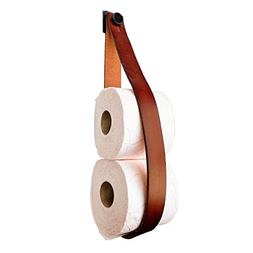 Brute Strength - Luxus Toilettenrollenhalter aus Leder - Cognac - 2 Stücke - Ersatz-Toilettenrollenhalter - hängend- kein Bohren - WC-Rollenhalter - Schrankrollenhalter von Brute Strength