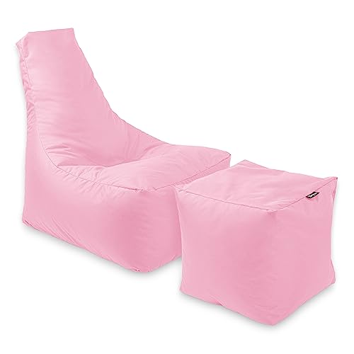 BuBiBag Calm Sitzsack mit Hocker - Gaming Sitzsack für Kinder & Erwachsene - Bean Bag auch für Outdoor Nutzung geeignet - Sitzpouf & Griff - Puderrosa von BuBiBag