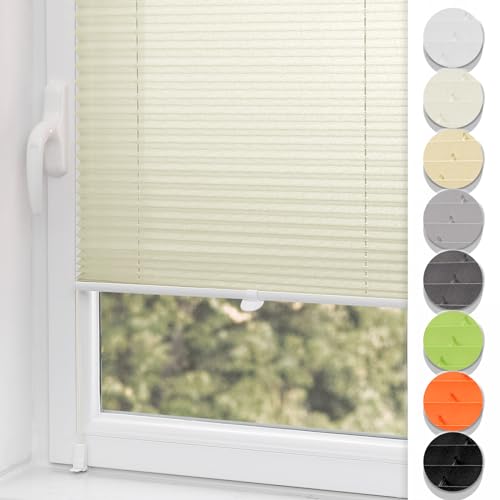 Plisseerollo ohne Bohren Klemmfix 100x120cm(BxH) Beige Jalousie Sonnenschutz Easyfix Faltrollo Lichtdurchlässig Rollo für Fenster & Tür von Buseu