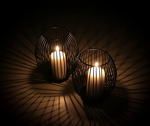 Bubble-Store 2-er Set Kerzenhalter im dekorativen Retro-Design, Kerzenhalter mit Metallstreben für Stumpenkerzen, 2 Größen (H) ca. 15,5 und 18,5 cm, Schwarz von Bubble-Store
