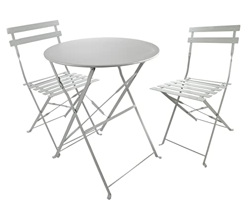 Bubble-Store Bistro Set klappbar, Balkonset 2 Stühle 1 runder Tisch, Balkonmöbel Metall, wetterfest, Bistrogarnitur für Balkon, Garten Terrasse (Grau), Sitzhöhe 52 cm, 40086 von Bubble-Store