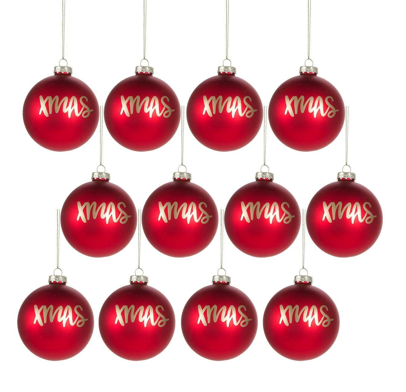 Bubble-Store Weihnachtsbaumkugel Echtglas, 12 Weihnachtskugeln mit Xmas-Schriftzug von Bubble-Store